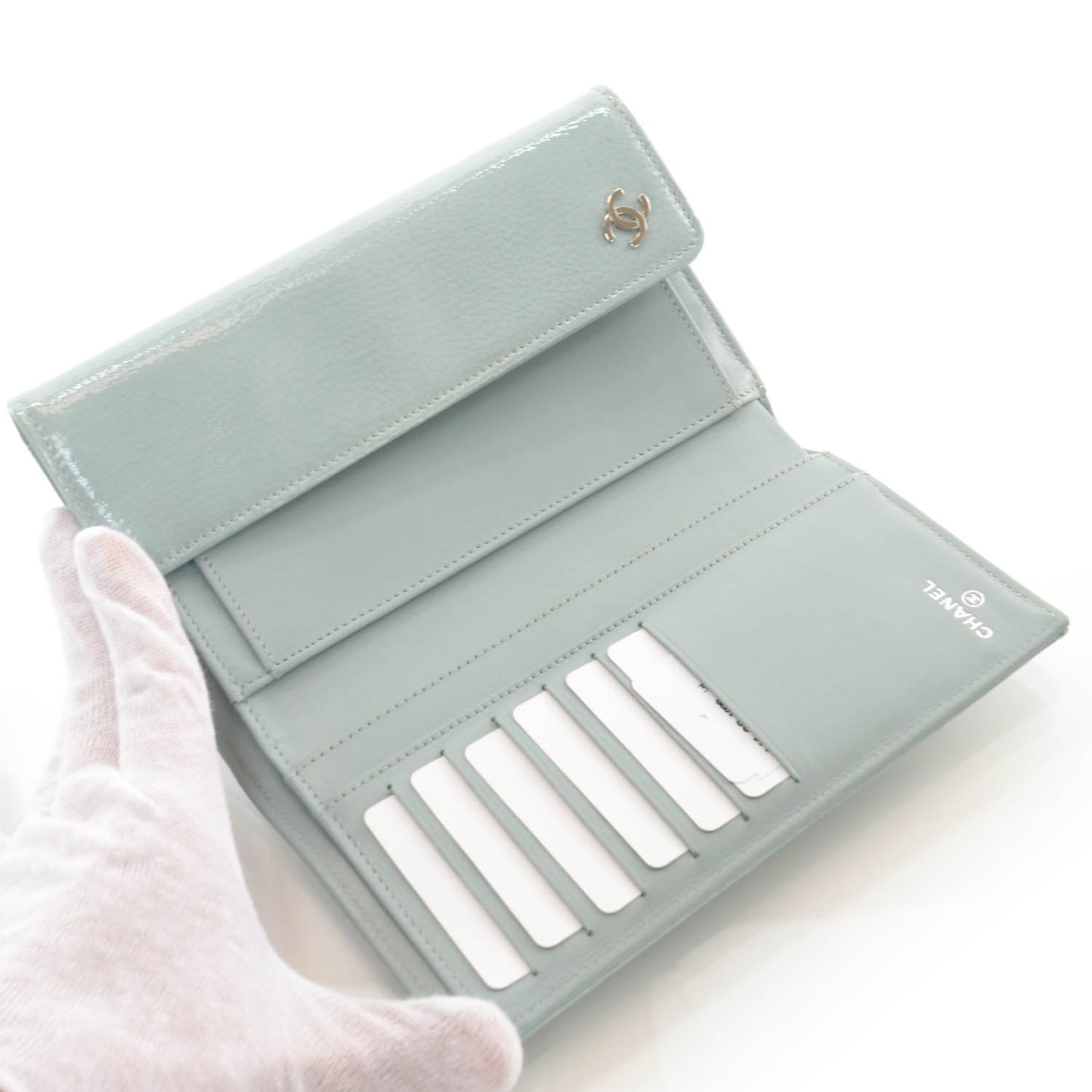 Patent Large Flap Wallet Blue