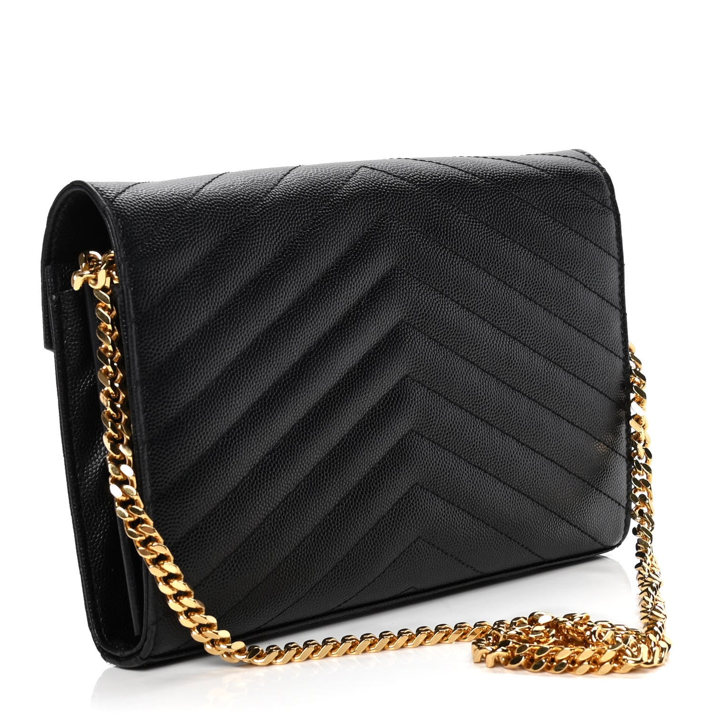 Grain De Poudre Matelasse Chevron Monogram Chain Wallet Black