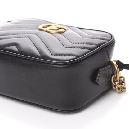 Gucci Calfskin Matelasse Mini GG Marmont Chain Shoulder Bag Black 9 of 10