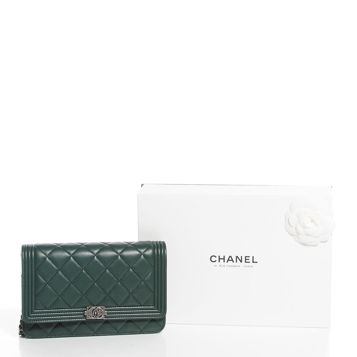 Lambskin Quilted Boy Wallet On Chain WOC Green