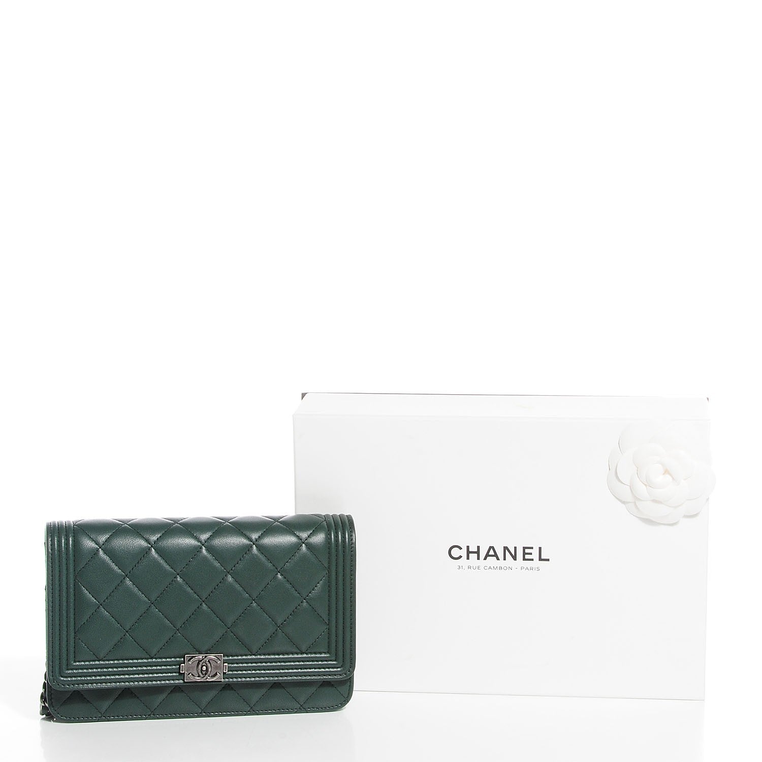 Chanel Lambskin Quilted Boy Wallet On Chain WOC Green 9 of 9