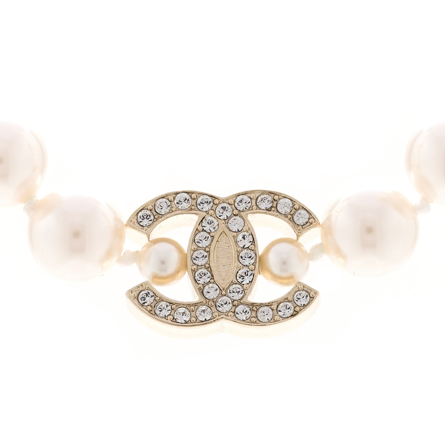 Chanel Pearl Crystal CC Short Charm Necklace Gold 4 of 6