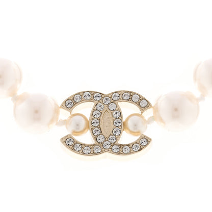 Chanel Pearl Crystal CC Short Charm Necklace Gold 4 of 6