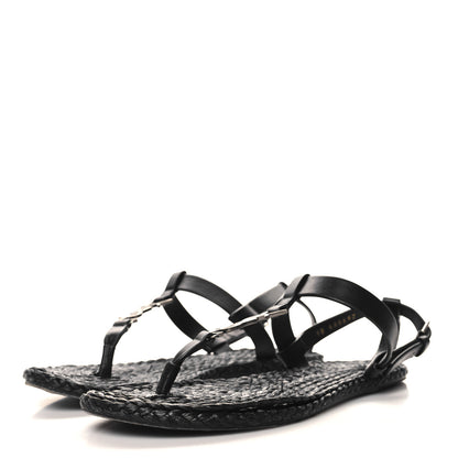Saint Laurent Calfskin Raffia Cassandra Monogram Sandals 37 Black 4 of 10