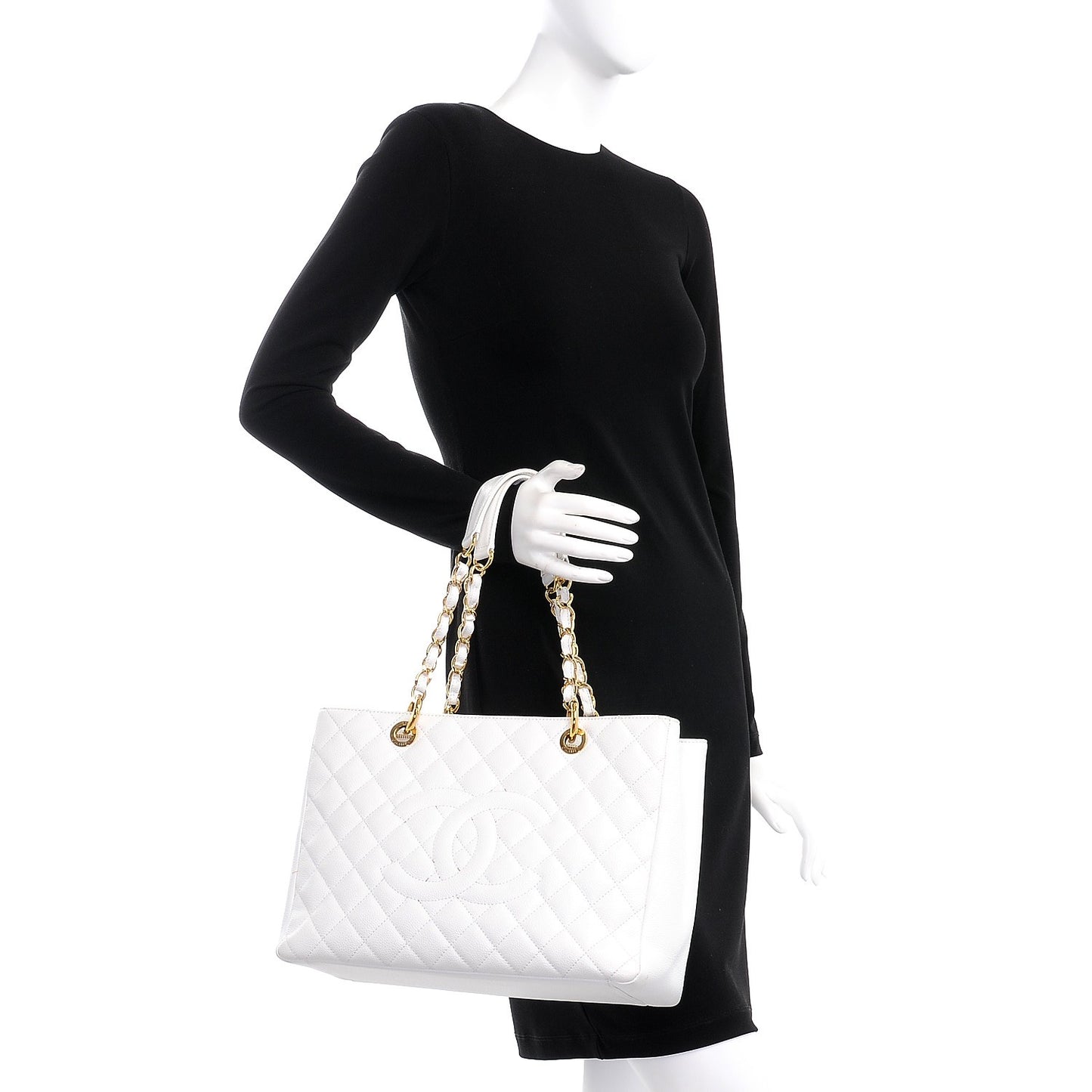 Caviar Quilted Grand Shopping Tote GST White
