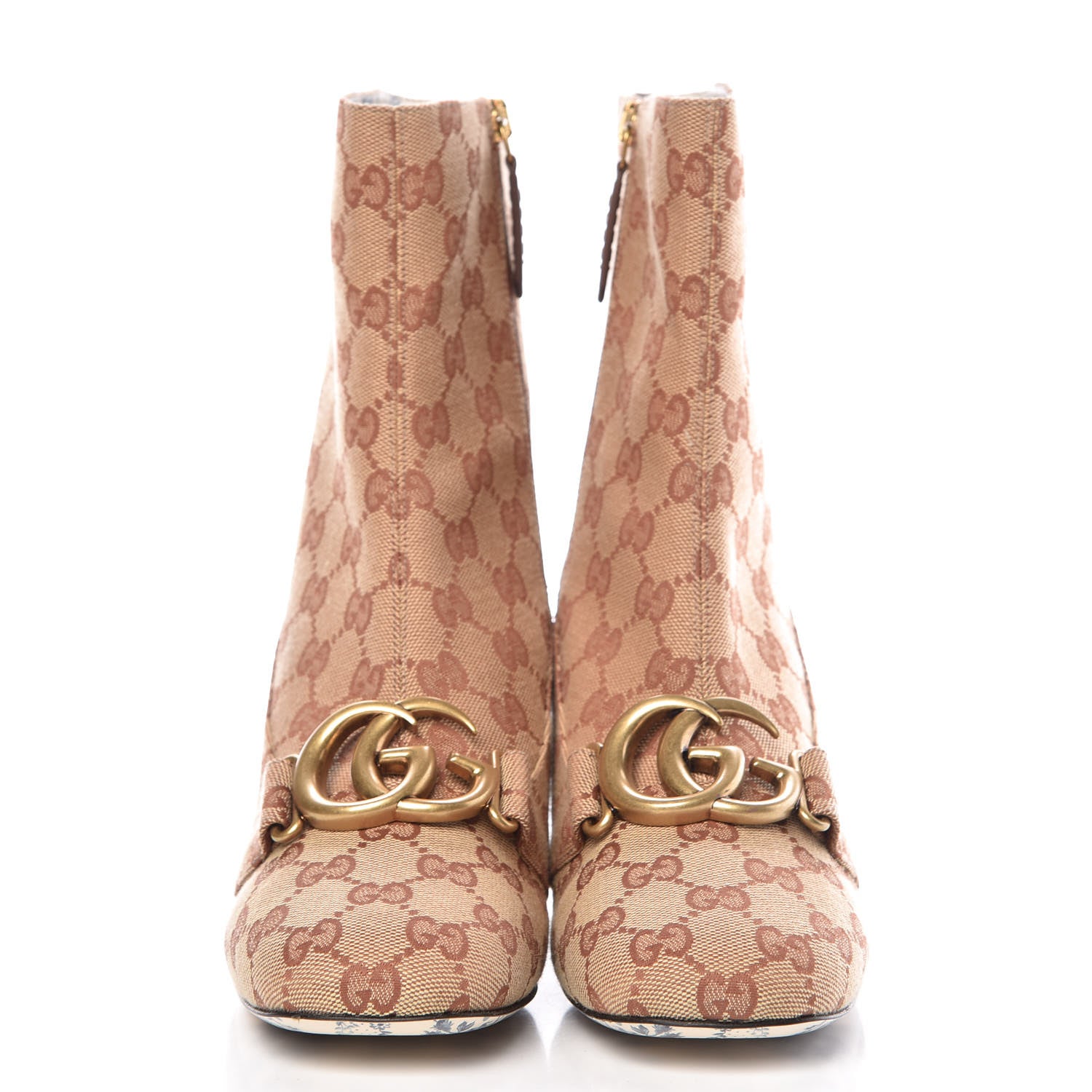Gucci Monogram Malaga Kid GG Victoire 55mm Ankle Boots 39.5 Beige Ruggine Rust 2 of 9