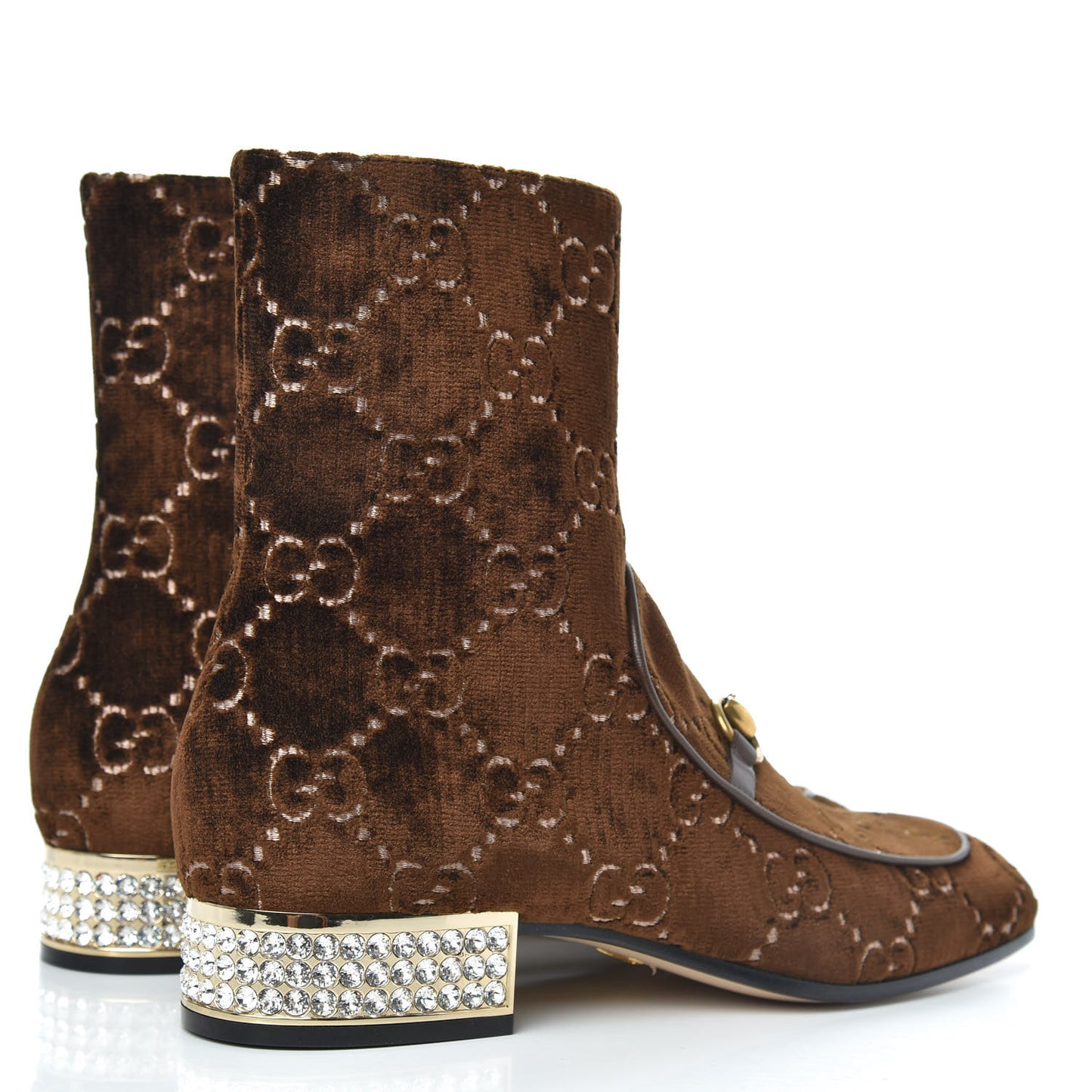 Velvet GG Monogram Crystal Horsebit Ankle Boots 40 Brown Vintage Cocoa