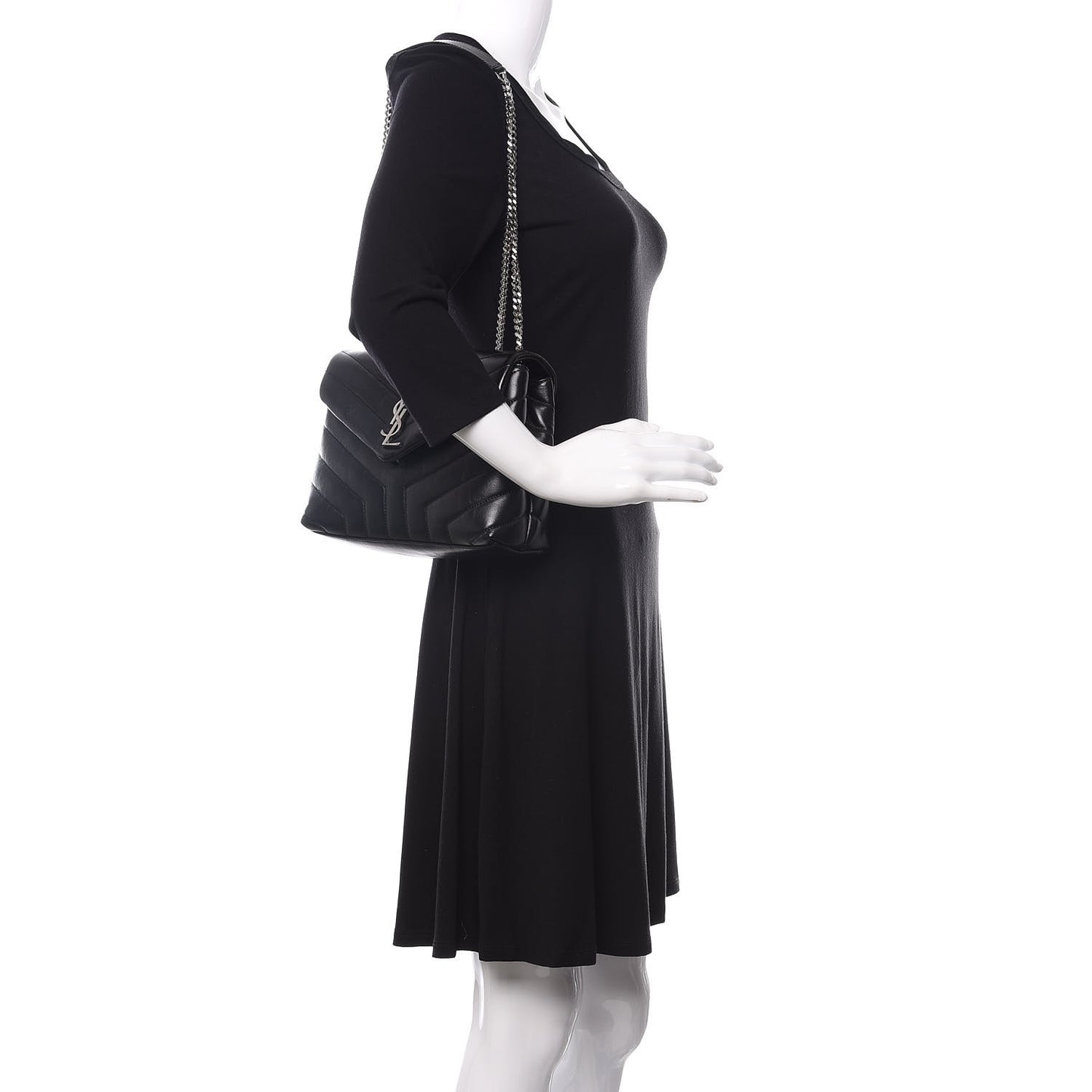 Calfskin Y Quilted Monogram Small Loulou Chain Satchel Black