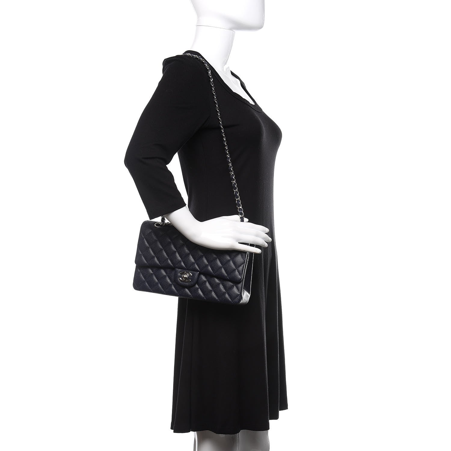 Chanel Caviar Quilted Medium Double Flap Dark Blue 2 of 10