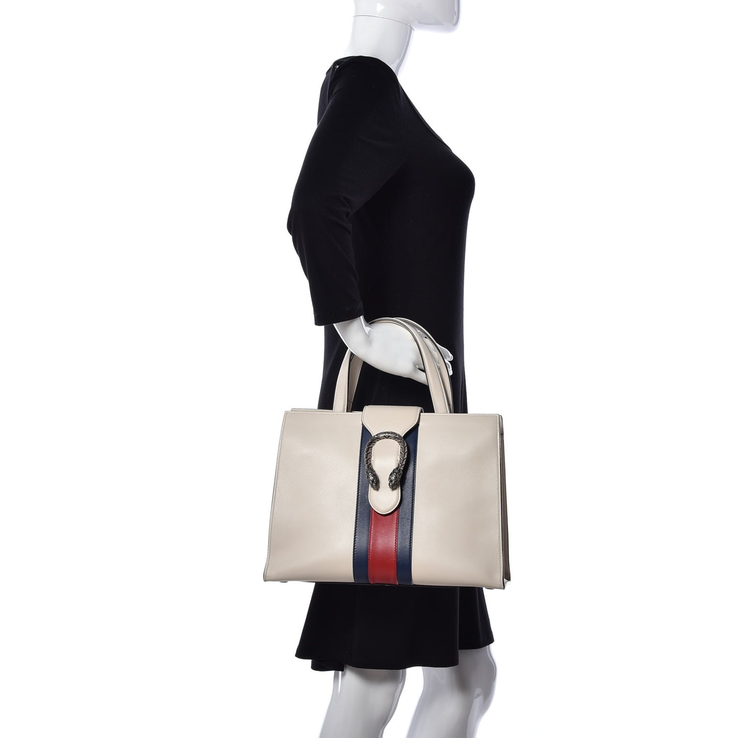 Calfskin Web Stripe Medium Dionysus Tote Bag White