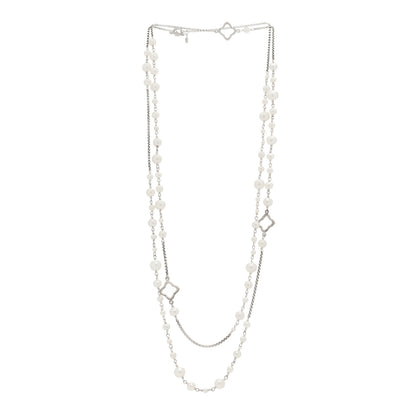 David Yurman Sterling Silver Cultured Pearl Quatrefoil Long Chain Necklace 3 of 5