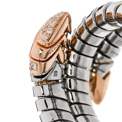 Bulgari Stainless Steel 18K Rose Gold Diamond Serpenti Tubogas Band Ring M 4 of 6