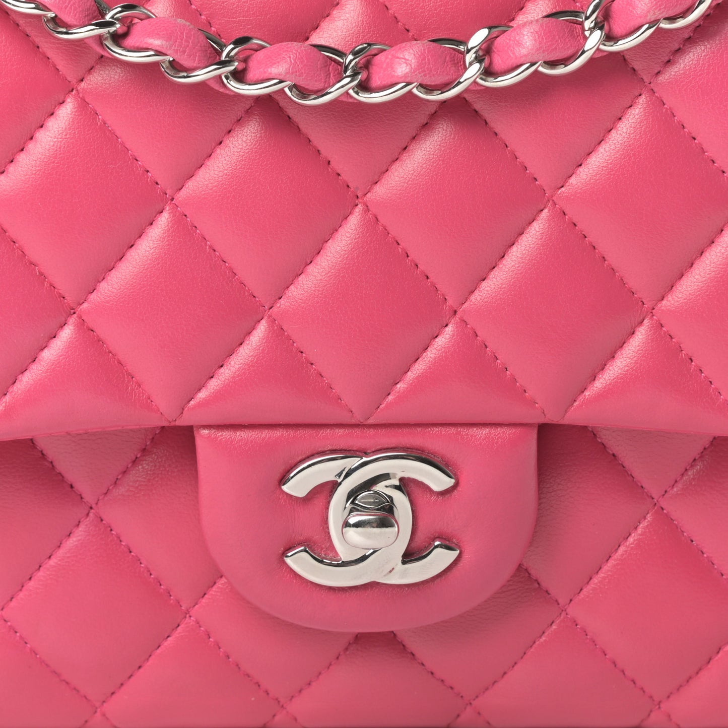 Lambskin Quilted Medium Double Flap Fuchsia