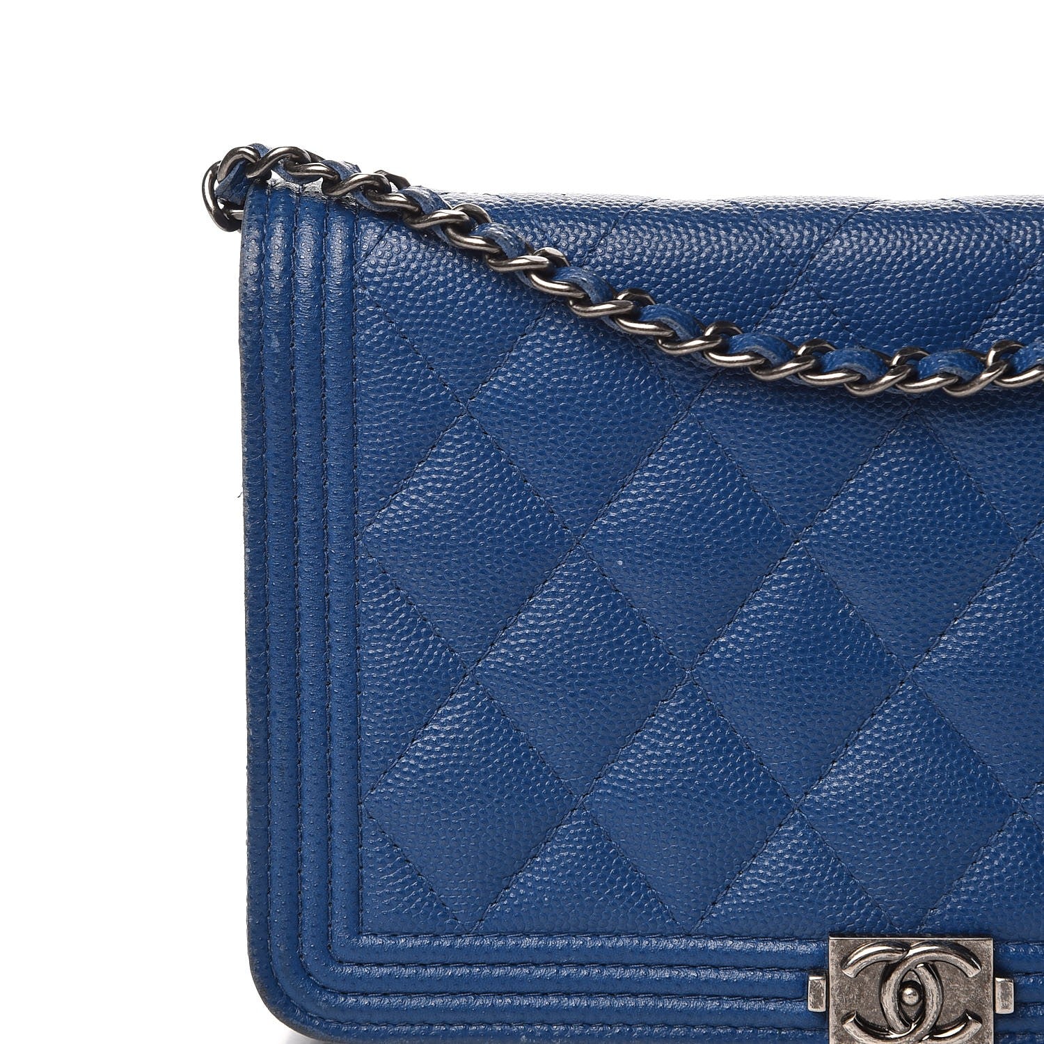 Chanel Caviar Quilted Boy Wallet On Chain WOC Blue 10 of 14