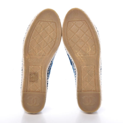 Chanel Velvet Grosgrain Quilted Camellia CC Espadrilles 35 Navy Black 6 of 9