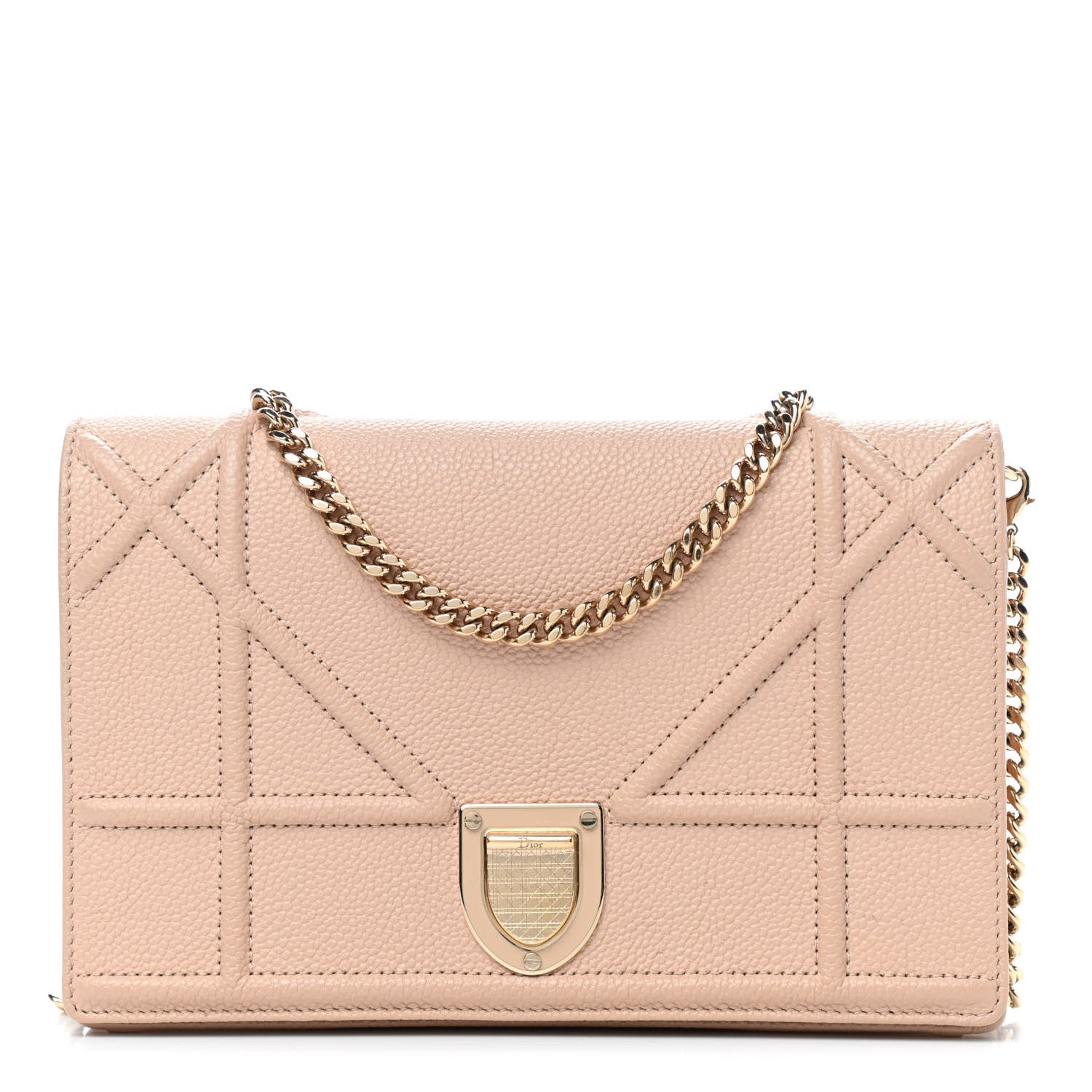 Christian Dior Grained Calfskin Diorama Wallet on Chain Pouch Nude 1 of 9