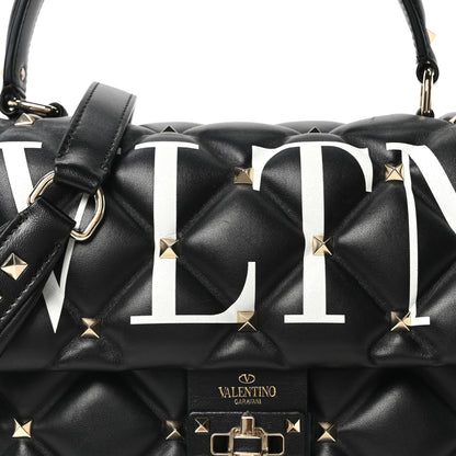 Valentino Garavani Lambskin VLTN Print Candystud Top Handle Bag Black 7 of 9