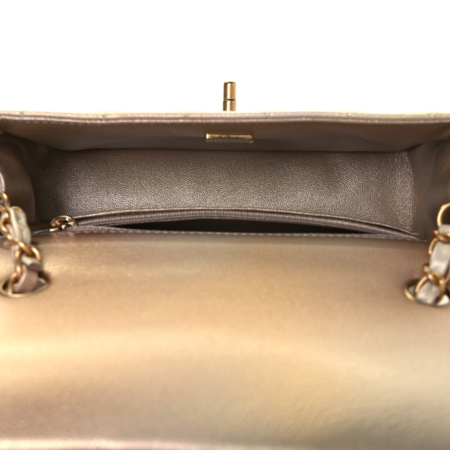 Metallic Goatskin Quilted Mini Rectangular Flap Gold