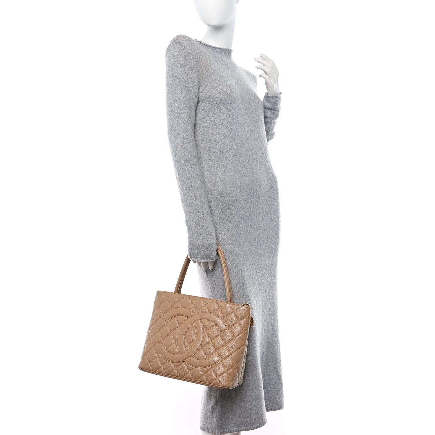 Chanel Caviar Quilted Medallion Tote Beige 3 of 13