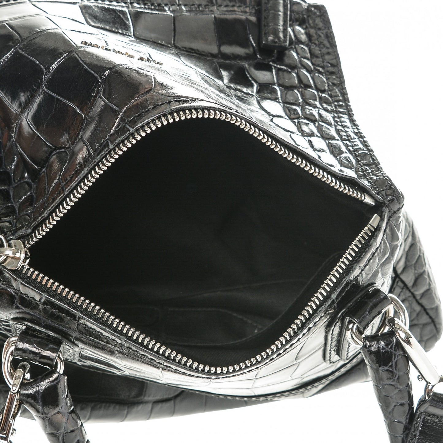 Calfskin Crocodile Embossed Small Pandora Black