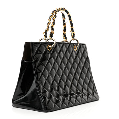 Chanel Patent Quilted Grand Shopping Tote GST Black 3 of 26