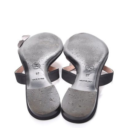 Chanel Satin Camellia Thong Sandals 37 Black 7 of 10
