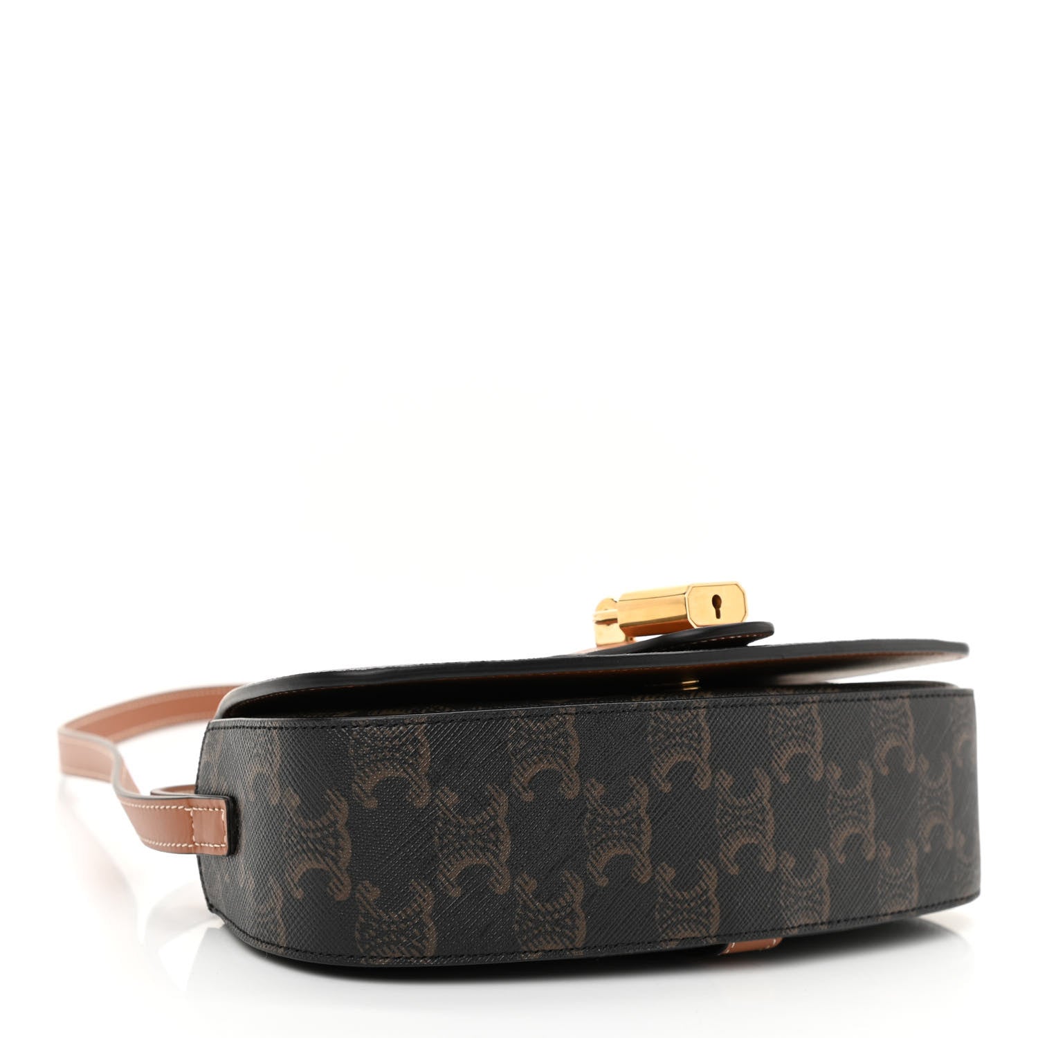 Celine Triomphe Canvas Calfskin Tabou Clutch on Strap Tan 4 of 8