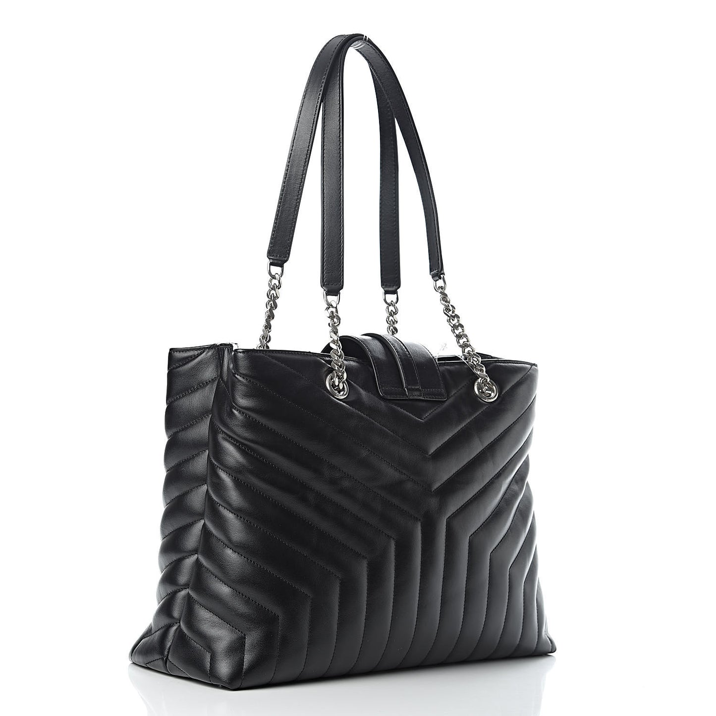Calfskin Y Quilted Monogram Large Loulou Shopper Black