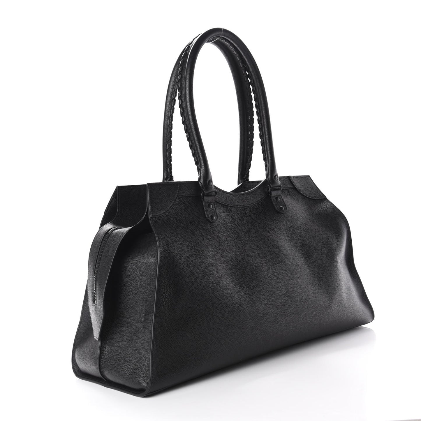 Grained Calfskin Neo Classic Black Hardware Large Top Handle Bag Black