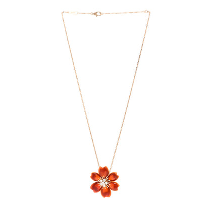 Van Cleef & Arpels 18K Yellow Gold Diamond Carnelian Small Rose De Noel Clip Pendant Necklace 3 of 4