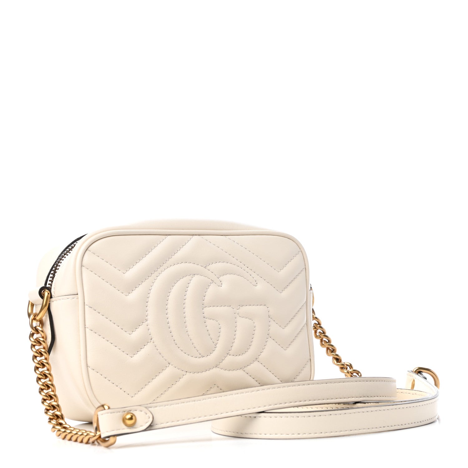 Gucci Calfskin Matelasse Mini GG Marmont Chain Shoulder Bag White 3 of 9