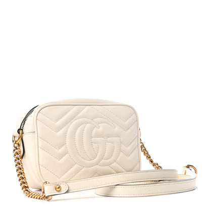 Gucci Calfskin Matelasse Mini GG Marmont Chain Shoulder Bag White 3 of 9