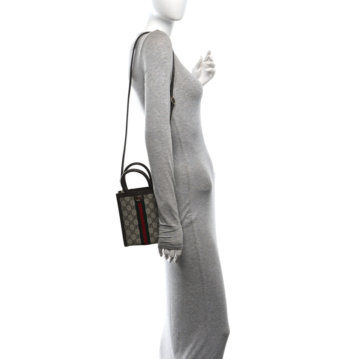 GG Supreme Monogram Textured Dollar Calfskin Web Super Mini Ophidia Mini Tote Bag Beige Ebony New Acero