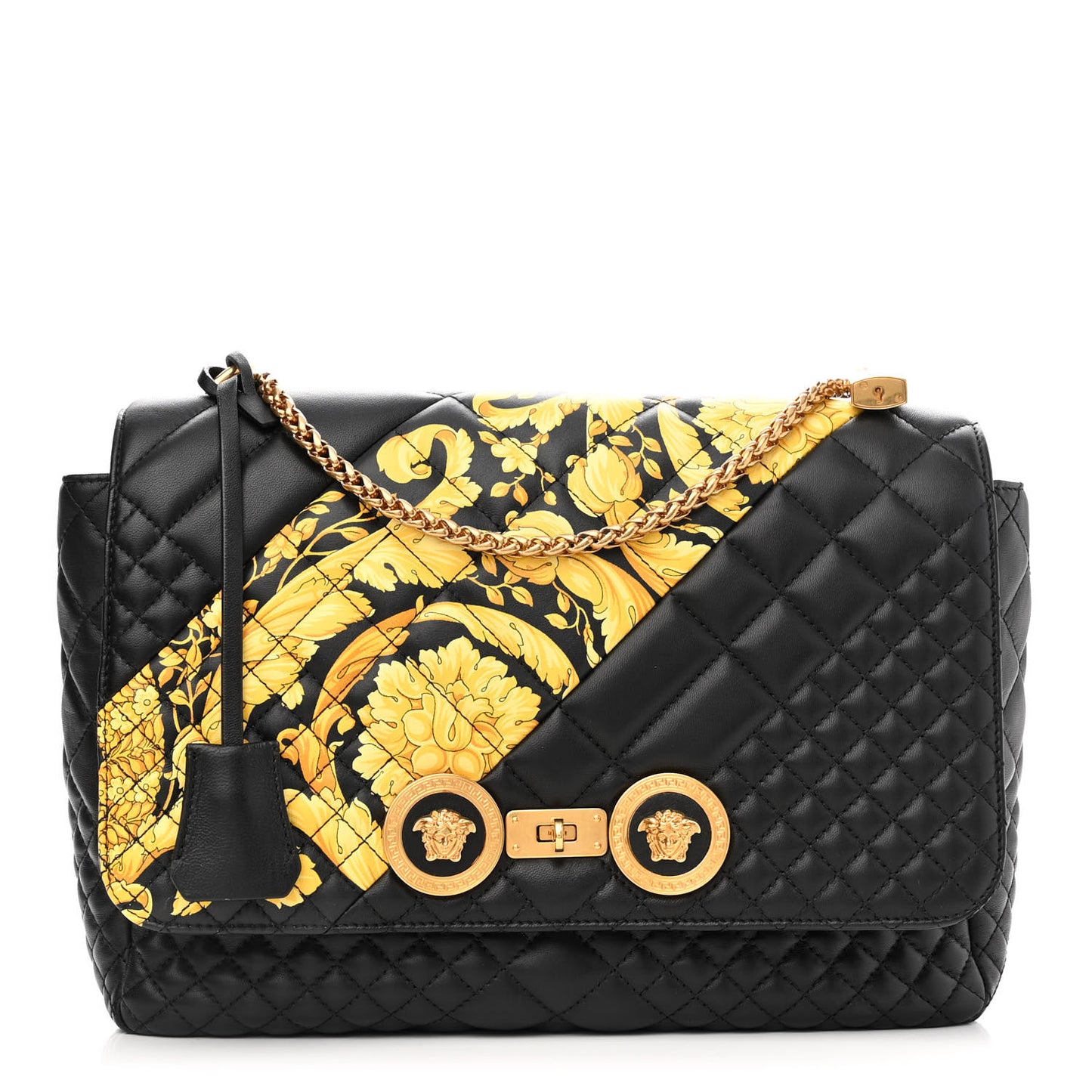 Nappa Quilted Barocco Print Icon Shoulder Bag Black