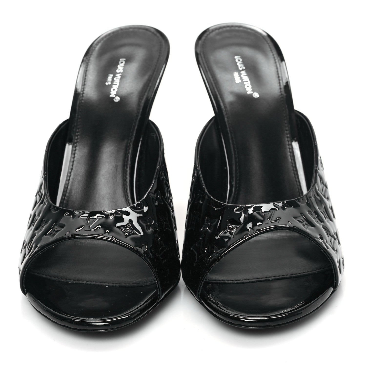 Louis Vuitton Patent Calfskin Monogram Embossed Super Mules 40 Black 2 of 8