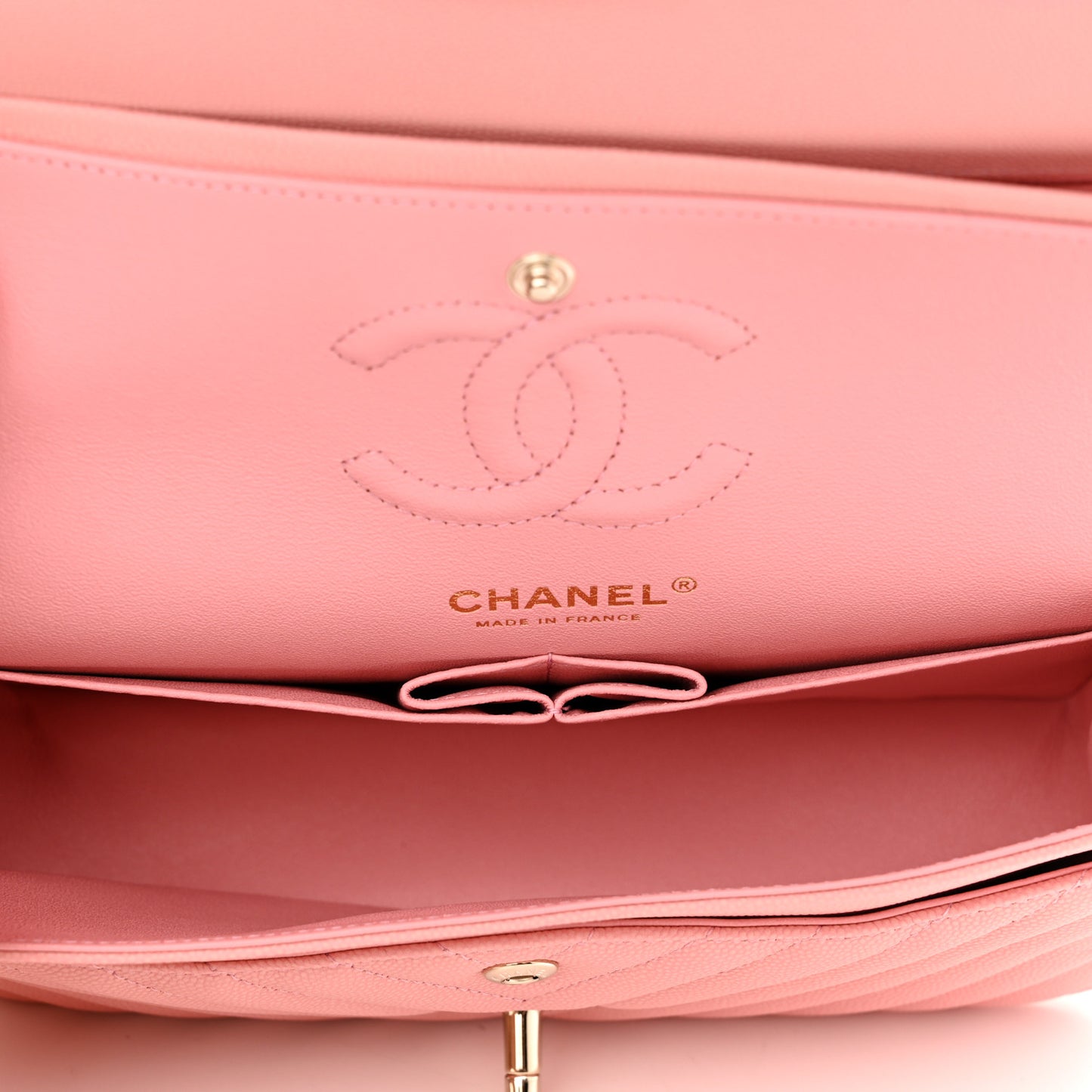 Caviar Chevron Quilted Small Double Flap Pink