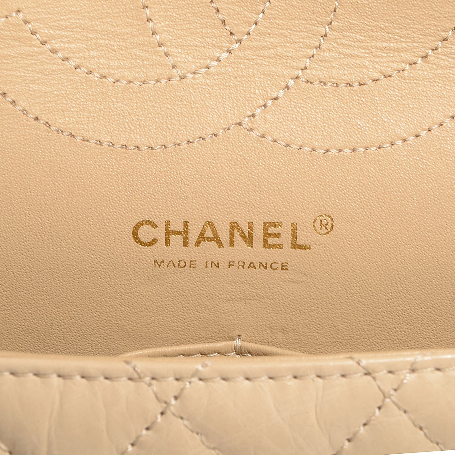 Aged Calfskin Quilted Accordion Double Flap Beige