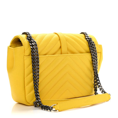 Saint Laurent Grained Calfskin Matelasse Chevron Medium Monogram Chain Bag Mimosa 3 of 10