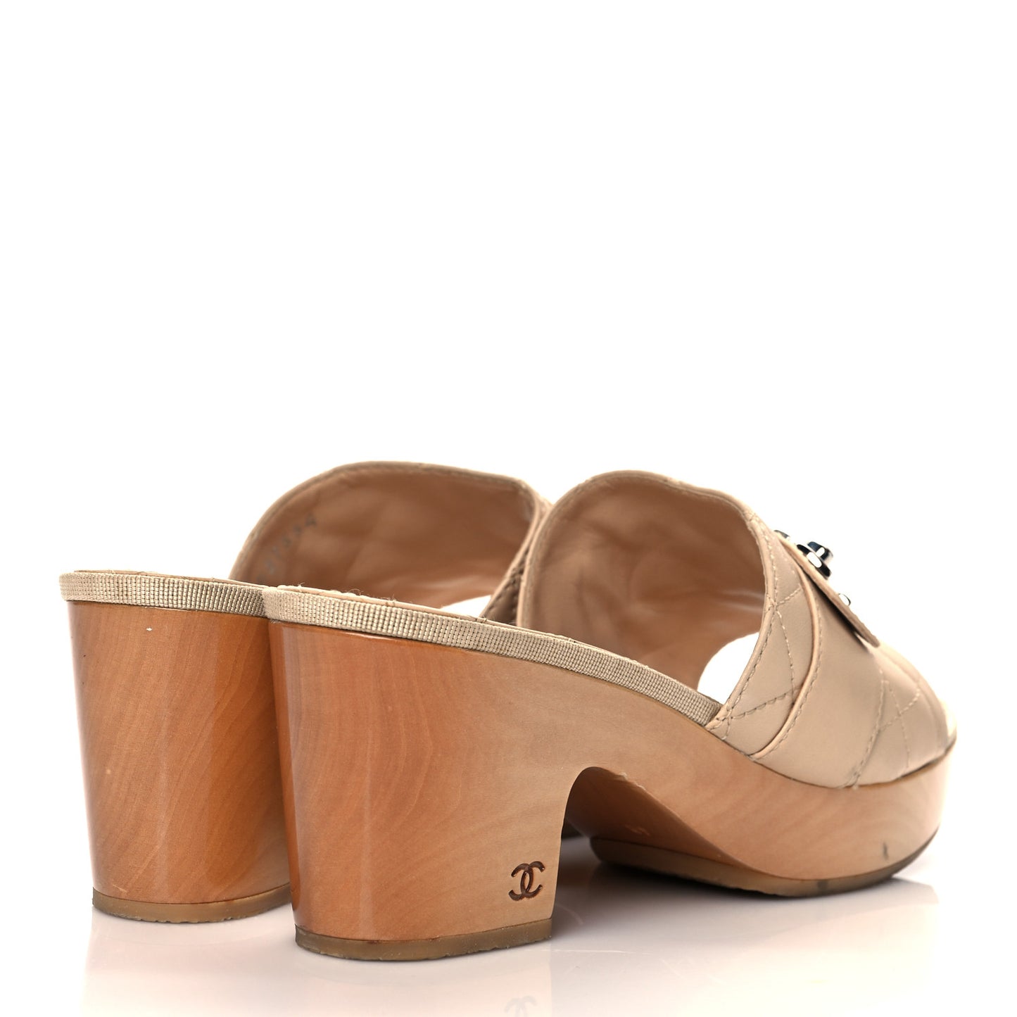 Lambskin Quilted Turn Lock CC Platform Mule 40 Beige