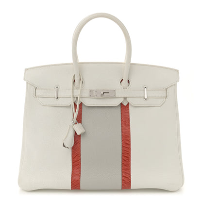 Hermes Taurillon Clemence Lizard Club Birkin 35 Blanc Gris Perle Sanguine 1 of 16