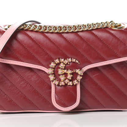 Gucci Azalea Calfskin Enamel Matelasse Diagonal Small Torchon GG Marmont Shoulder Bag New Cherry Red Wild Rose 8 of 11