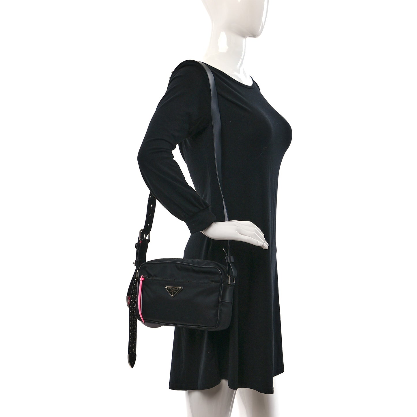 Tessuto Nylon Studded New Vela Shoulder Bag Black Pink