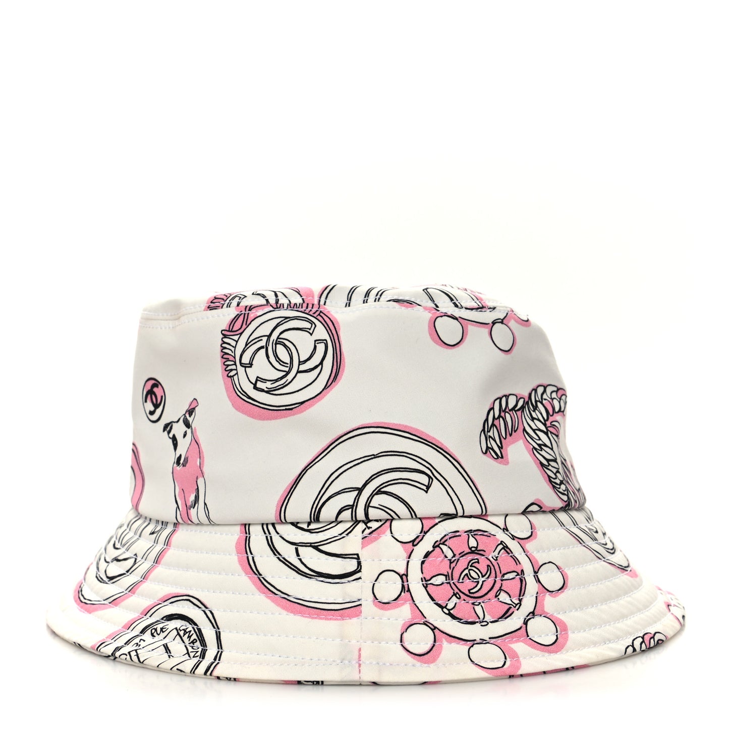 Cotton Heart Print Bucket Hat M White Rose