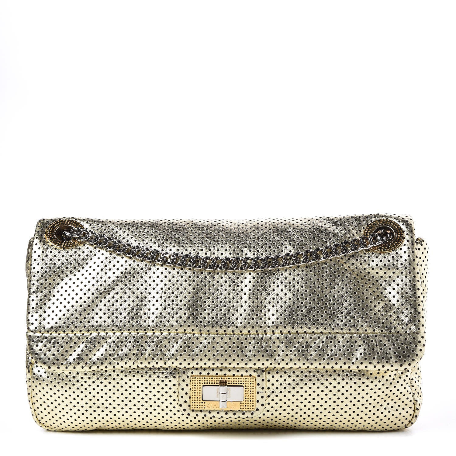 Chanel Metallic Crackled Calfskin Perforated Large Drill Flap Gold 1 of 9