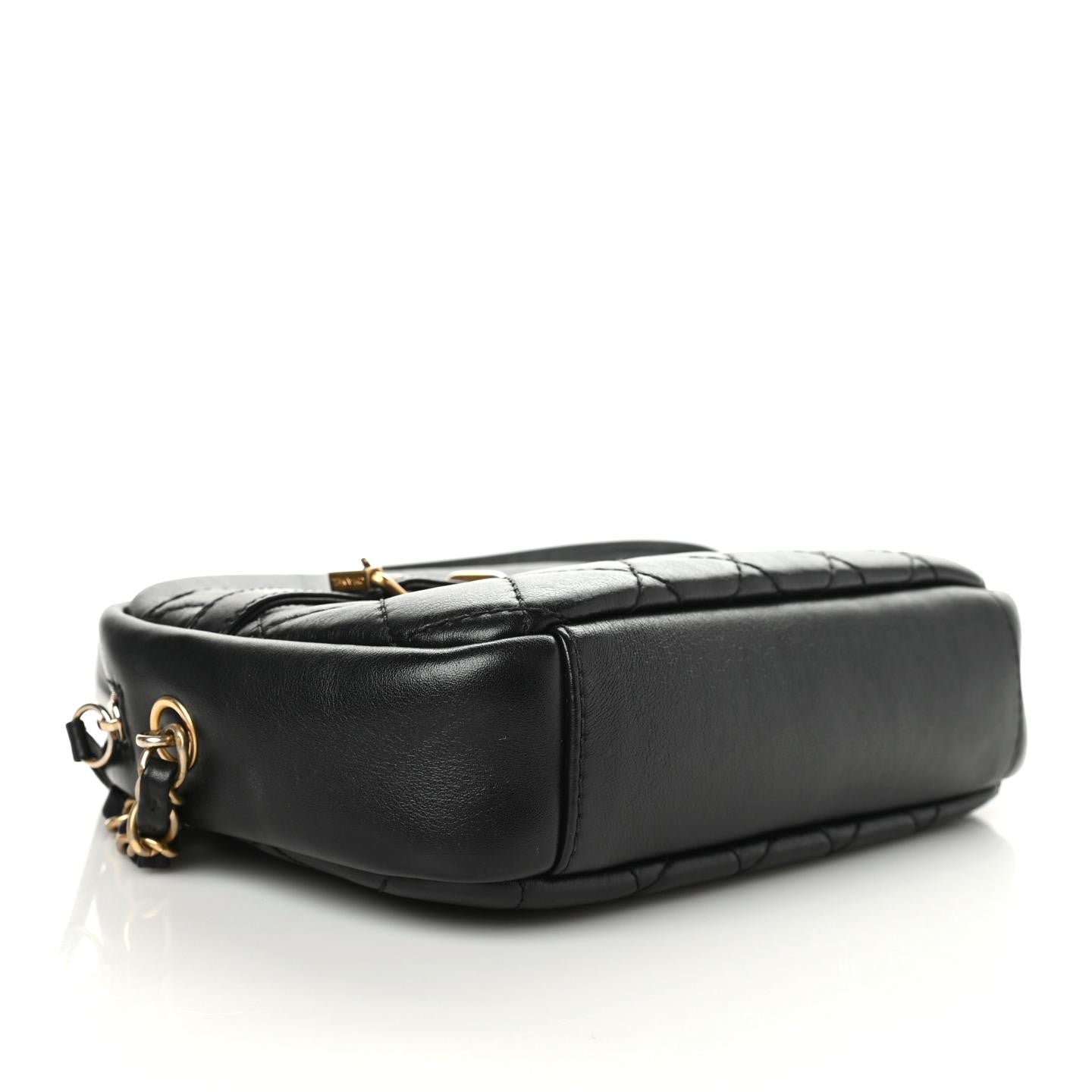 Lambskin Quilted Large Buckle Camera Case Bag Black