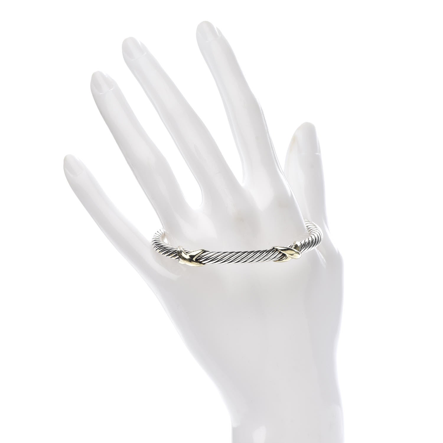 David Yurman Sterling Silver 14K Yellow Gold 5mm Double X Cable Bracelet 2 of 4