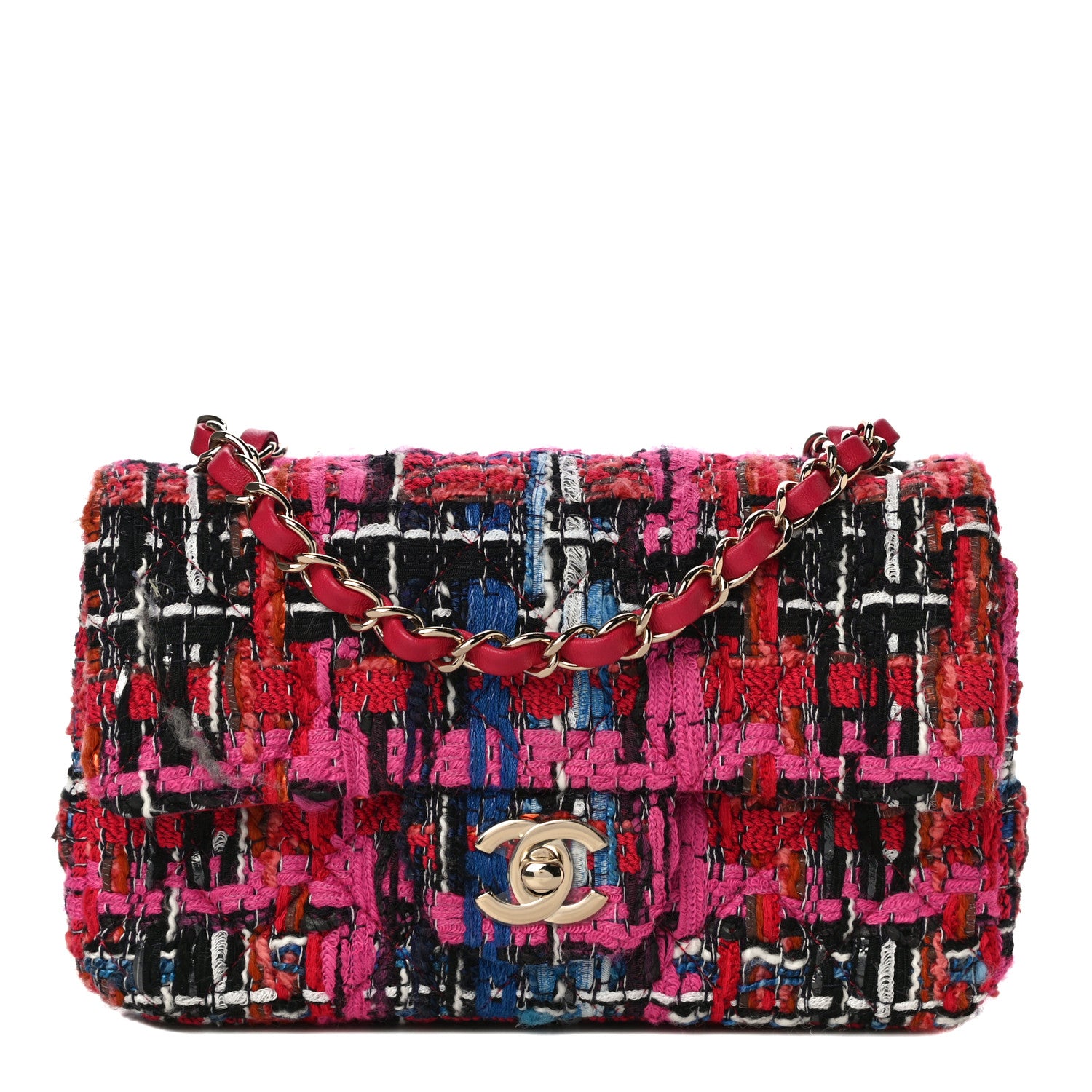 Chanel Tweed Quilted Mini Rectangular Flap Red Pink Black 1 of 12