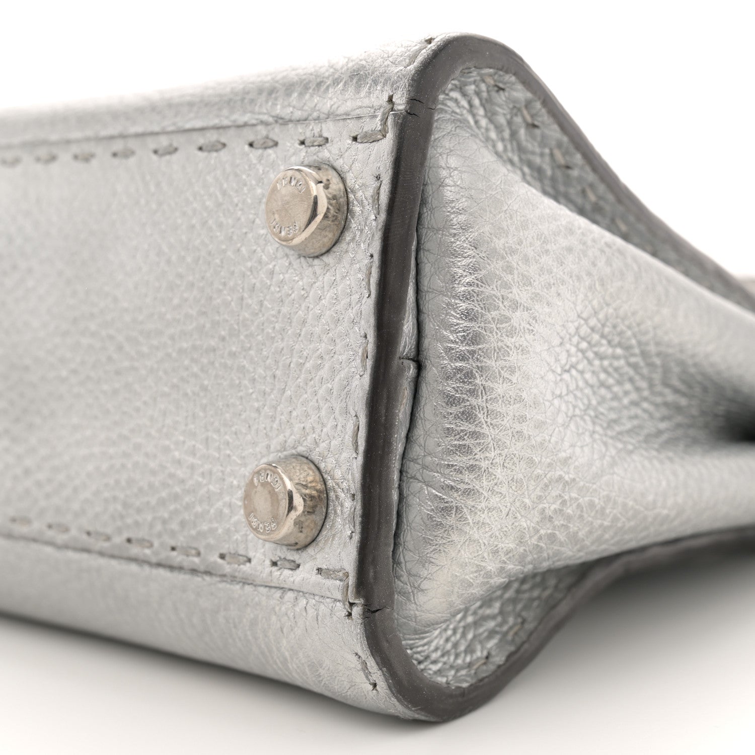 Fendi Cuoio Romano Lux Selleria Mini Peekaboo Iconic Satchel Argento 10 of 15