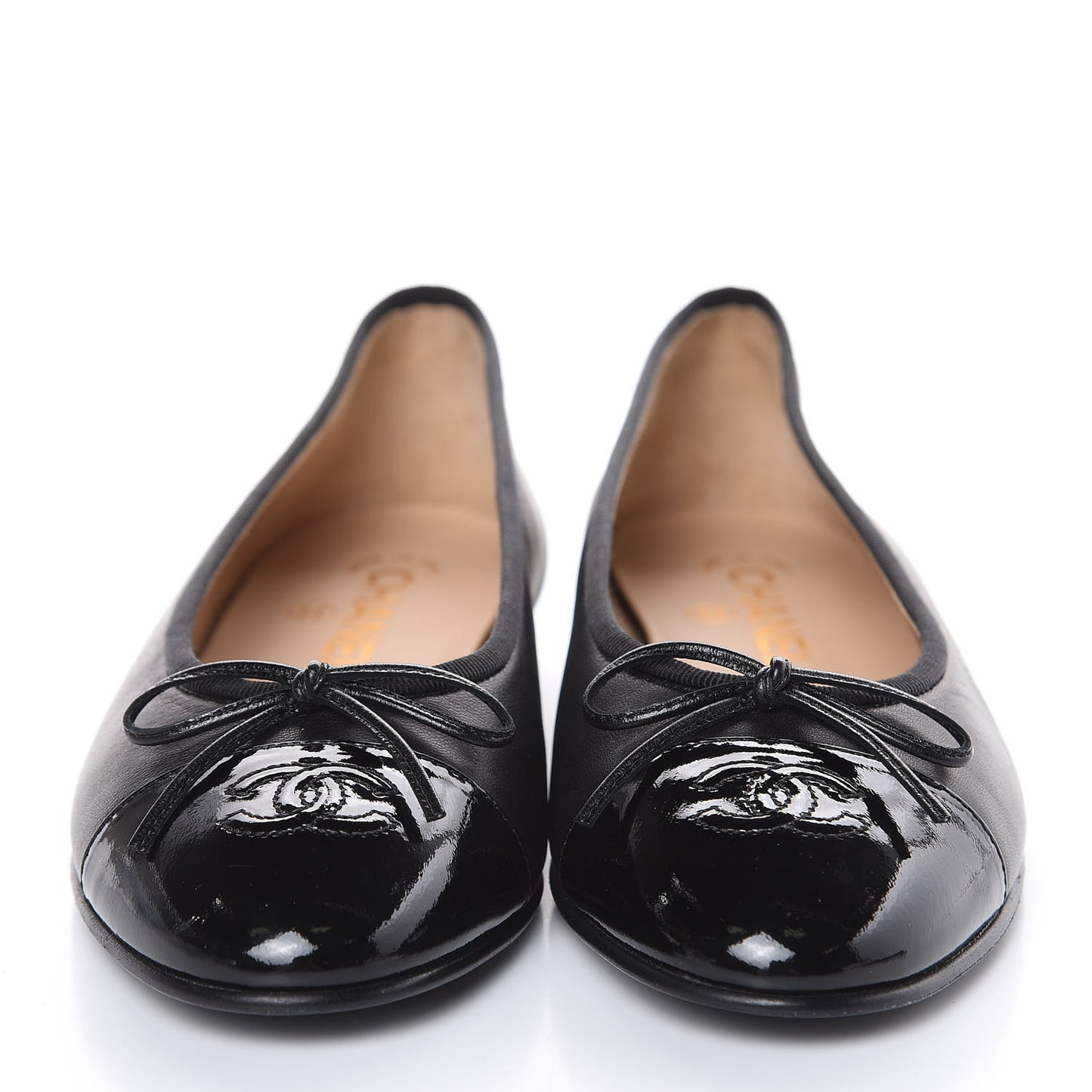 Lambskin Patent Cap Toe Ballerina Flats 38.5 Black
