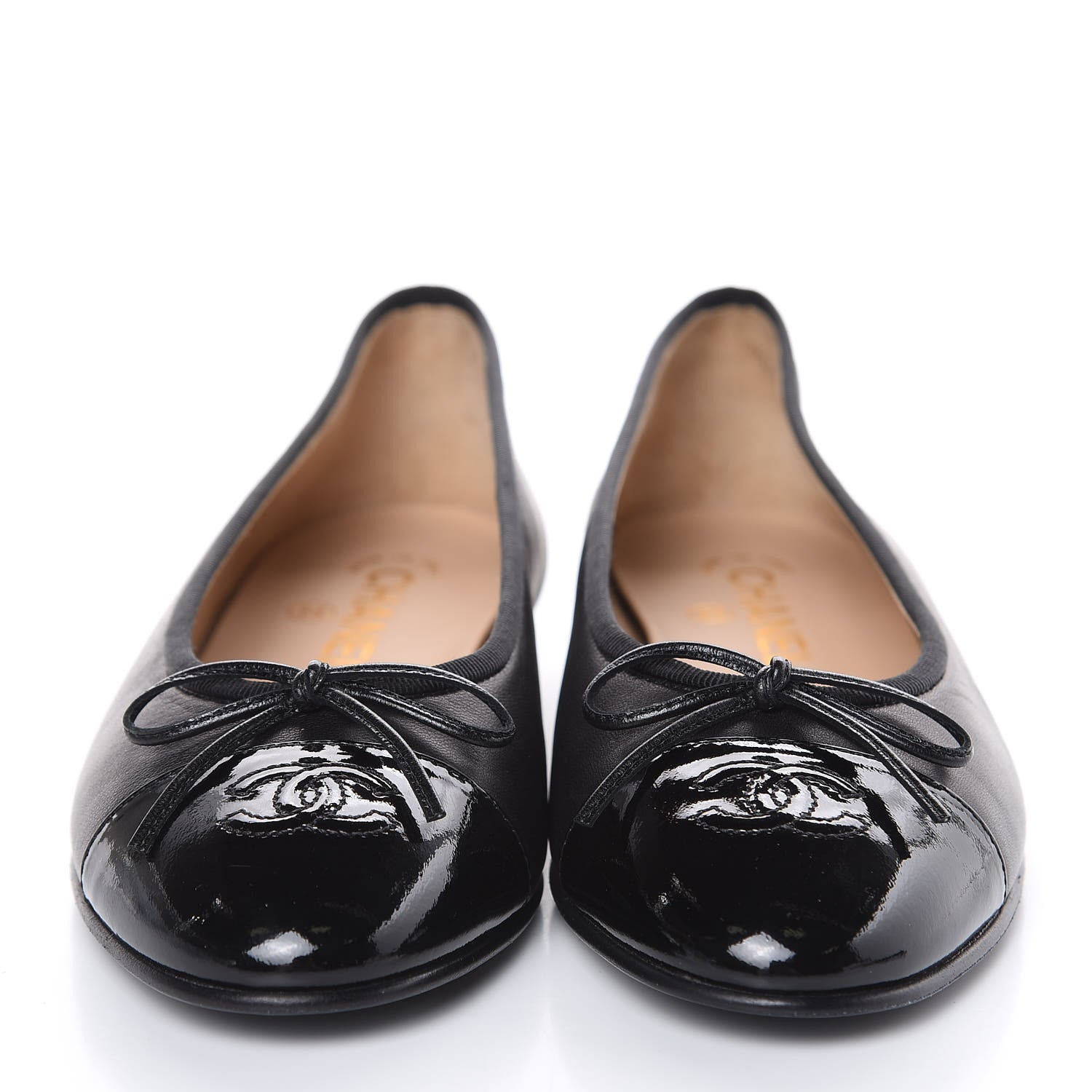 Chanel Lambskin Patent Cap Toe Ballerina Flats 38.5 Black 2 of 7